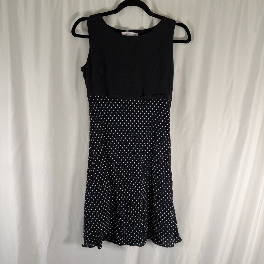 Petite Sophisticate 100% Silk Mini Dress Women's 2 Black White Polka Dot Sleevel